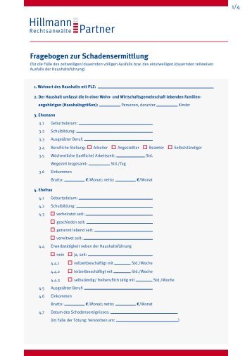 Fragebogen zur Schadensermittlung - Hillmann und Partner