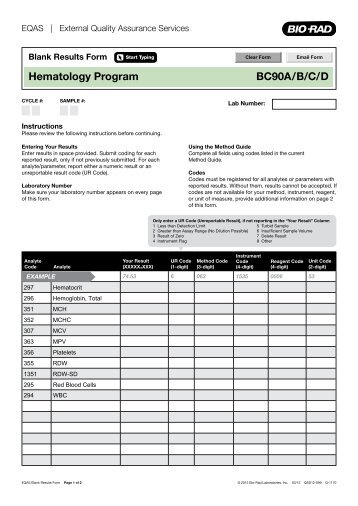 EQAS Blank Results Form - Hematology Program - QCNet