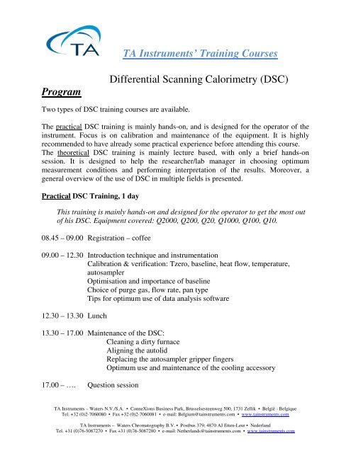 TA Instruments' Training Courses Differential Scanning Calorimetry ...
