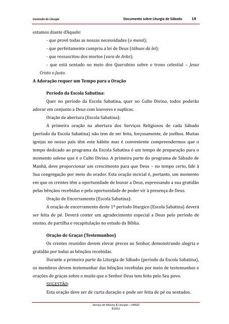 Documento sobre Liturgia de SÃ¡bado - Igreja Adventista do SÃ©timo ...