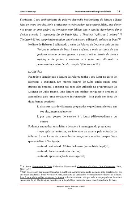 Documento sobre Liturgia de SÃ¡bado - Igreja Adventista do SÃ©timo ...