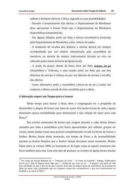 Documento sobre Liturgia de SÃ¡bado - Igreja Adventista do SÃ©timo ...