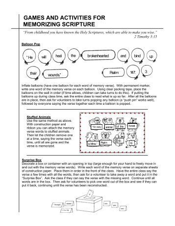 games and activities for memorizing scripture - Calvary Curriculum