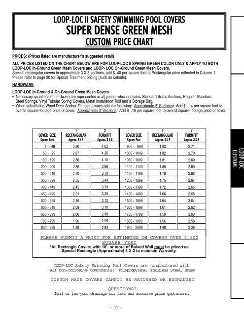 2011 Loop-Loc Retail Prices - Bel-Aqua Pool Supply, Inc.