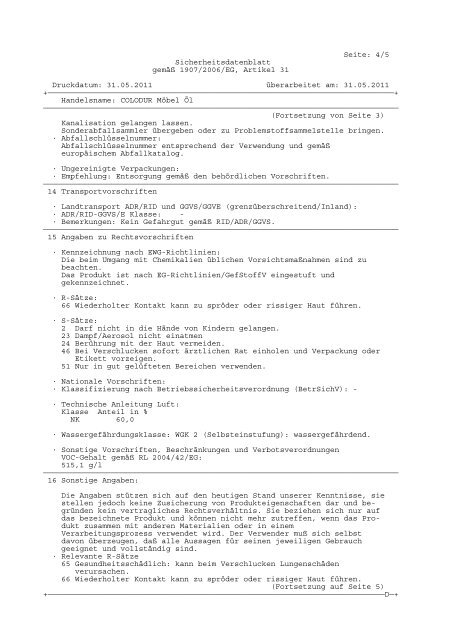 Seite: 1/5 Sicherheitsdatenblatt gemÃ¤Ã 1907/2006/EG ... - Colodur