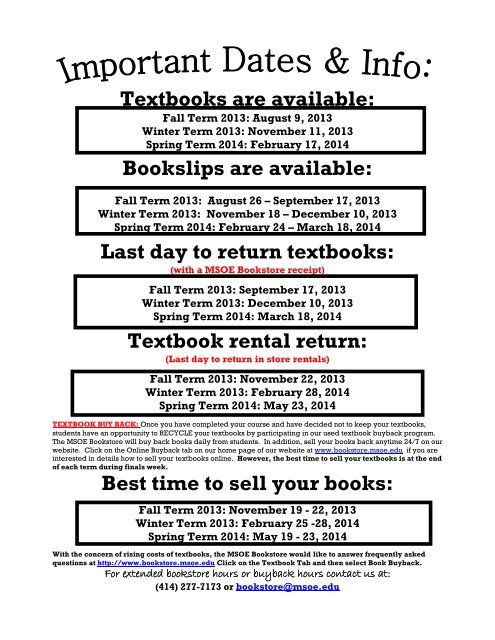 Textbook Guide - MSOE Bookstore