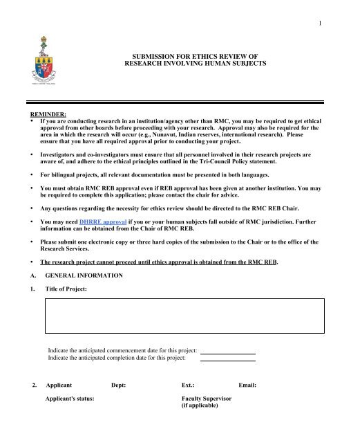 1 submission for ethics review of research involving human subjects