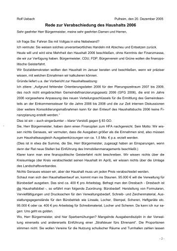 Rede zur Verabschiedung des Haushalts 2006 - SPD Pulheim