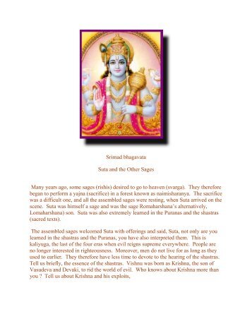 Srimad bhagavata Suta and the Other Sages Many years ago, some ...
