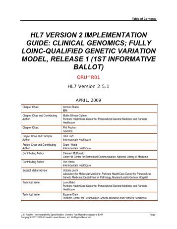 HL7 Version 2 Implementation Guide: Clinical Genomics - HL7 Wiki