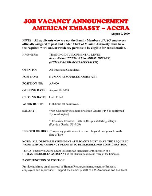 job vacancy announcement - Embassy of the United States Accra ...