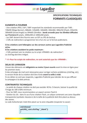 FORMATS CLASSIQUES - Technique - LagardÃ¨re PublicitÃ©