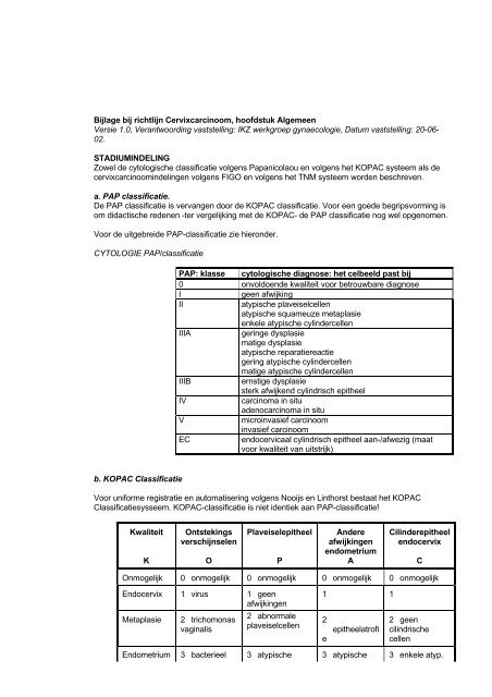 Bijlage bij richtlijn Cervixcarcinoom, hoofdstuk Algemeen - Oncoline