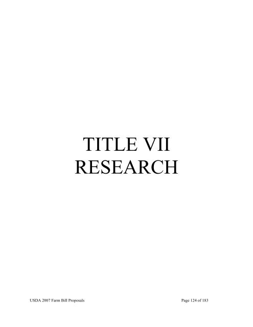 USDA 2007 Farm Bill Proposals - US Department of Agriculture