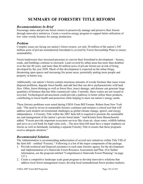 USDA 2007 Farm Bill Proposals - US Department of Agriculture