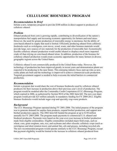USDA 2007 Farm Bill Proposals - US Department of Agriculture
