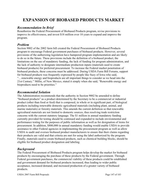 USDA 2007 Farm Bill Proposals - US Department of Agriculture