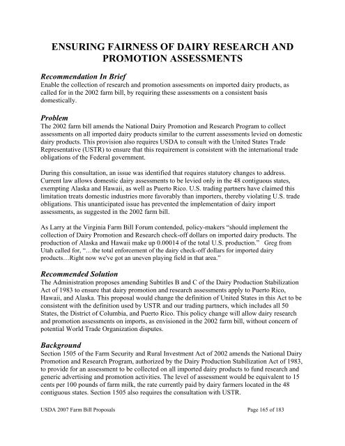 USDA 2007 Farm Bill Proposals - US Department of Agriculture