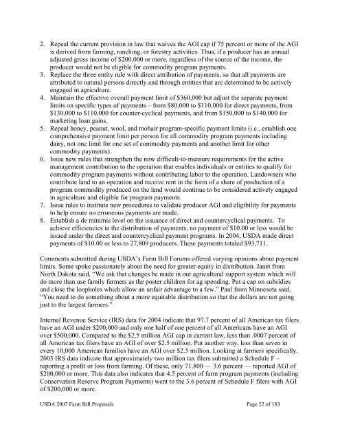 USDA 2007 Farm Bill Proposals - US Department of Agriculture