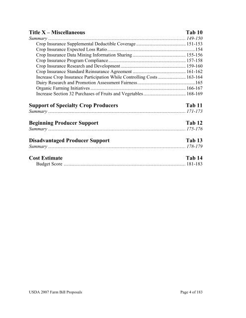 USDA 2007 Farm Bill Proposals - US Department of Agriculture
