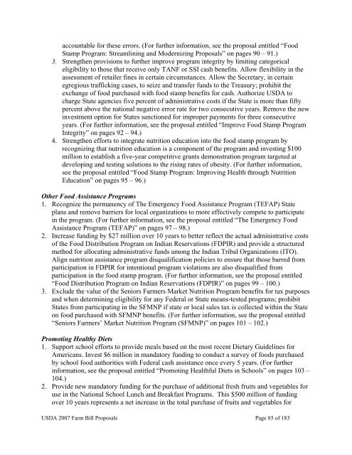 USDA 2007 Farm Bill Proposals - US Department of Agriculture