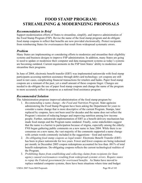 USDA 2007 Farm Bill Proposals - US Department of Agriculture