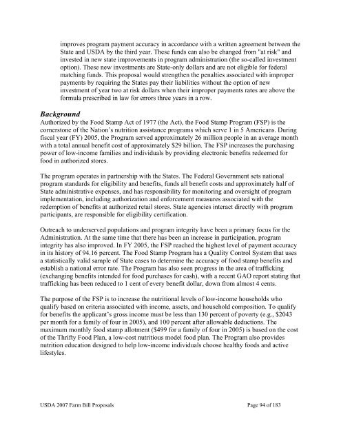 USDA 2007 Farm Bill Proposals - US Department of Agriculture