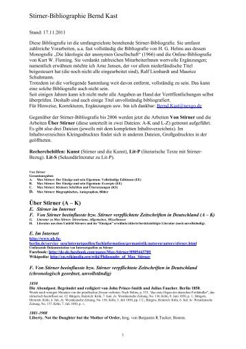 Stirner-Bibliographie Bernd Kast - Max Stirner Gesellschaft eV