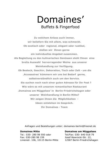 Catering-Preisliste - Domaines