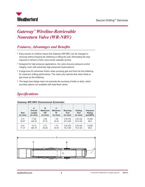 Gatewayâ„¢ Wireline-Retrievable Nonreturn Valve (WR-NRV)