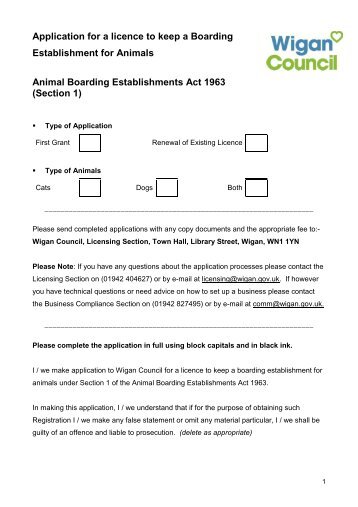 Animal Boarding Application Form - Wigan Council