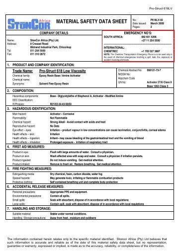 MATERIAL SAFETY DATA SHEET - StonCor Africa