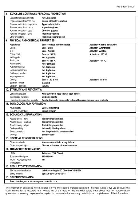 MATERIAL SAFETY DATA SHEET - StonCor Africa