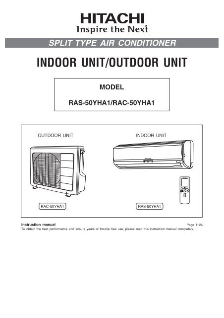 RAS-50YHA1/RAC-50YHA1 - Hitachi Air Conditioning Products