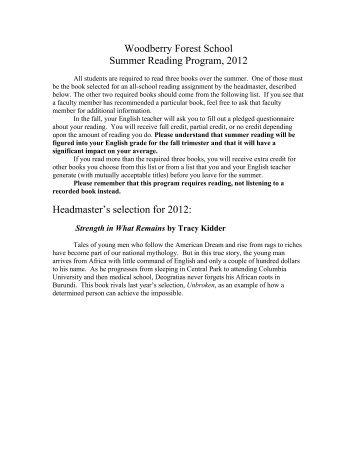 Woodberry Forest School Summer Reading Program, 2012 ...