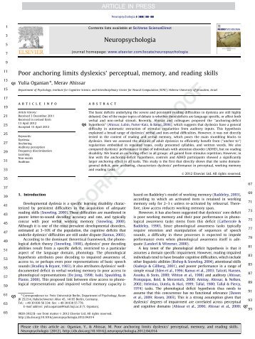 Poor anchoring limits dyslexics' perceptual, memory, and reading skills