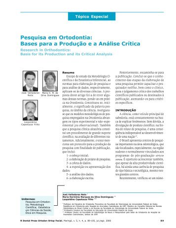 Pesquisa em Ortodontia: Bases para a ProduÃ§Ã£o e a ... - Dental Press