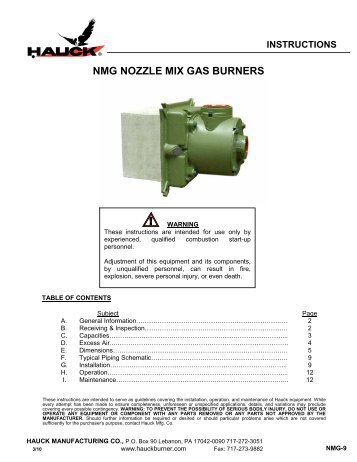NMG NOZZLE MIX GAS BURNERS - Hauck Manufacturing
