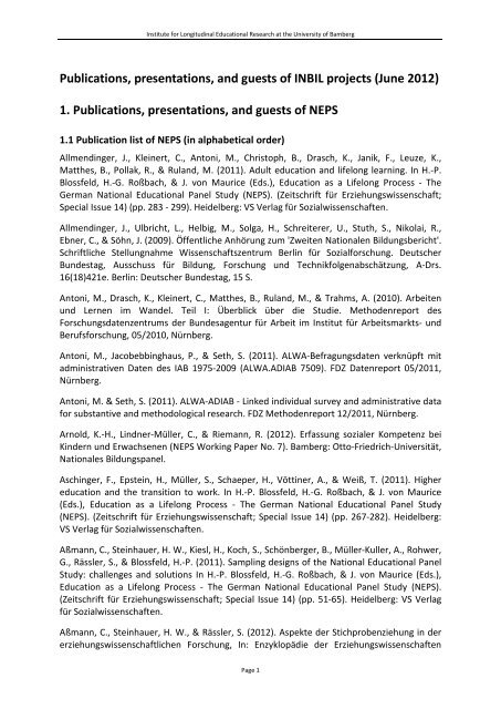 Publications, presentations, and guests of INBIL projects (June 2012 ...