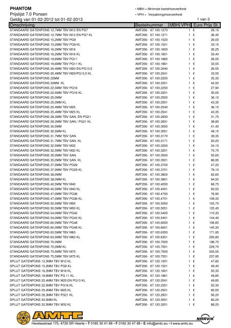 PHANTOM Prijslijst 7.0 Ponsen Geldig van 01-02-2012 tot ... - A.M.T.C.