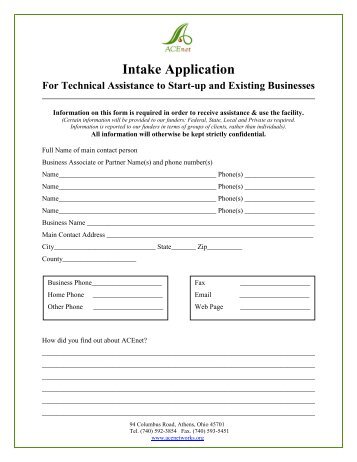 General Intake Form - ACEnet