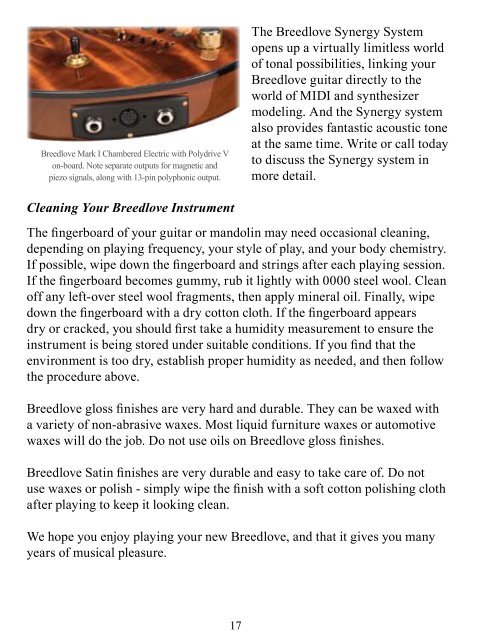 Breedlove Owner's Manual - Breedlove Guitar Company