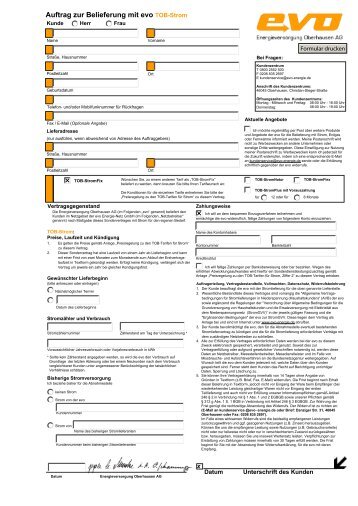 TOB-Strom Vertrag - EVO Energieversorgung Oberhausen AG