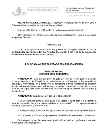 Ley de Agua para el Estado de Aguascalientes - Gobierno de ...