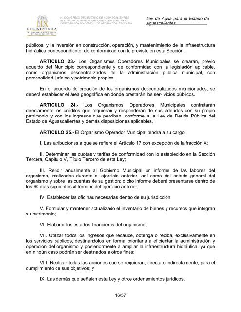 Ley de Agua para el Estado de Aguascalientes - Gobierno de ...