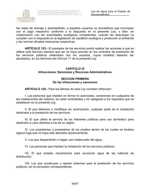 Ley de Agua para el Estado de Aguascalientes - Gobierno de ...