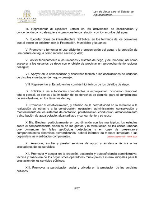 Ley de Agua para el Estado de Aguascalientes - Gobierno de ...