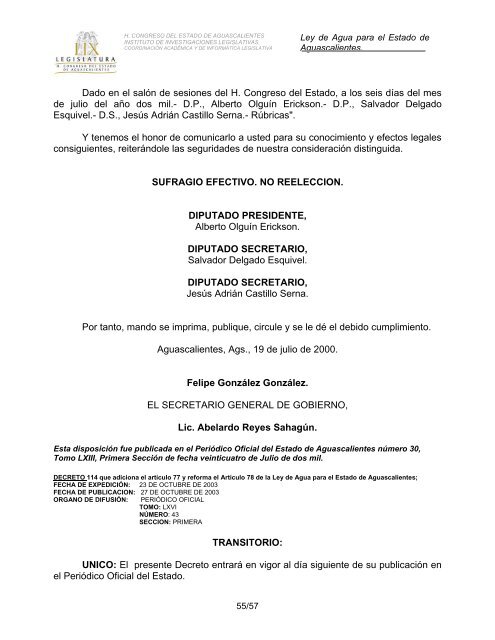 Ley de Agua para el Estado de Aguascalientes - Gobierno de ...