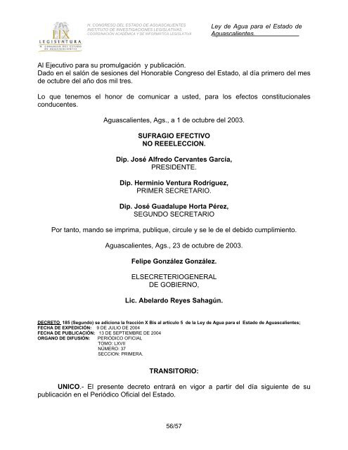Ley de Agua para el Estado de Aguascalientes - Gobierno de ...