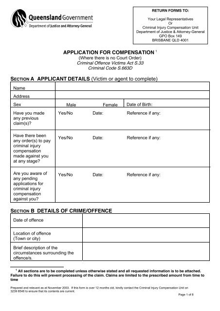 APPLICATION FOR COMPENSATION 1 SECTION A ... - Vintec